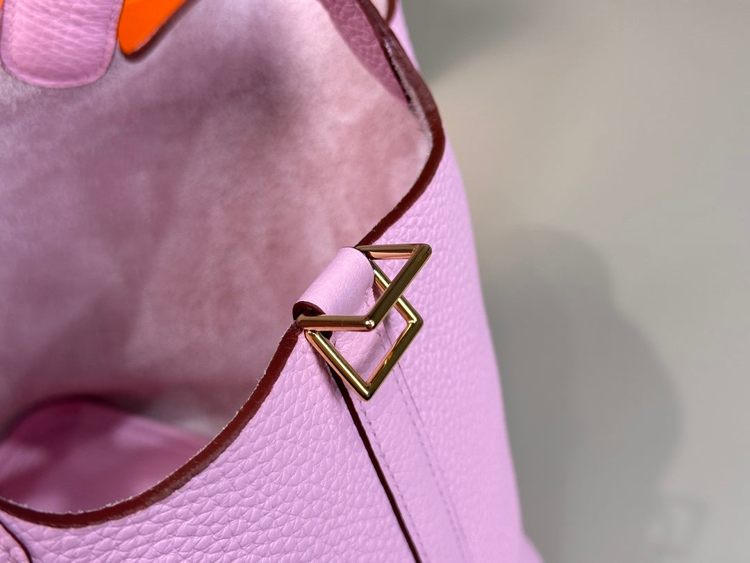 PASTEL PINK MINI PICOTIN STYLE TOP HANDLE BUCKET HANDBAG