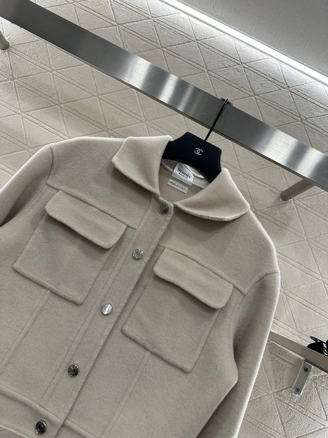 CROPPED WOOL BLEND JACKET WITH FRONT POCKETS