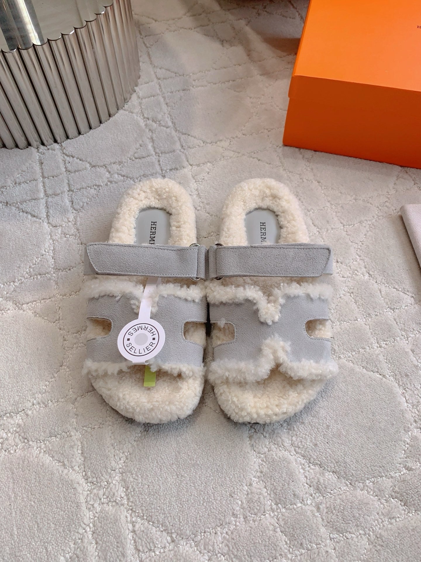 COZY SHEARLING STYLE SLIDES WITH ADJUSTABLE STRAP