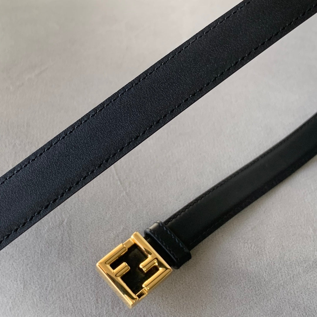 BLACK LEATHER BELT WITH GOLD BUCKLE