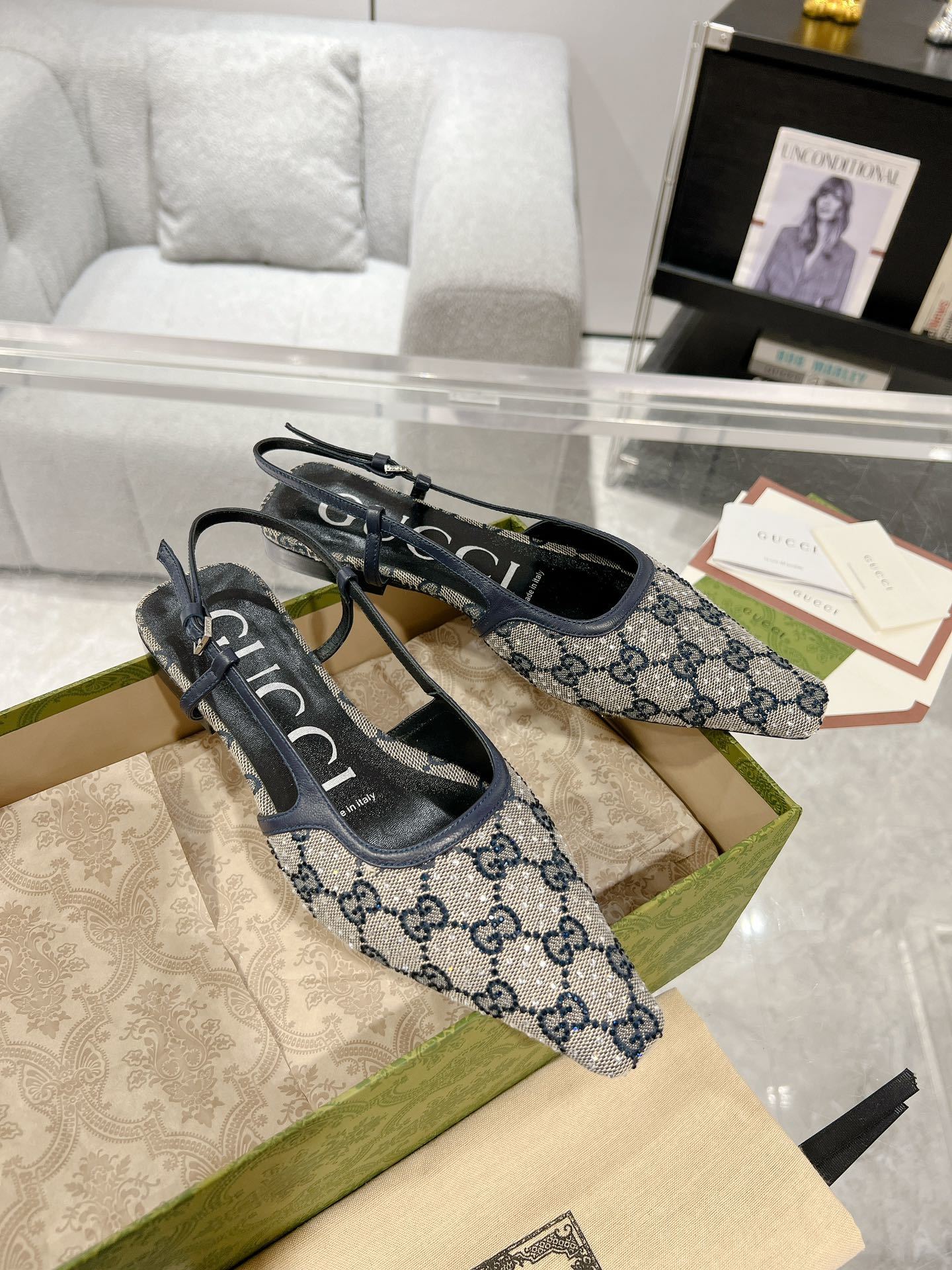 MONOGRAM SLINGBACK POINTED FLATS