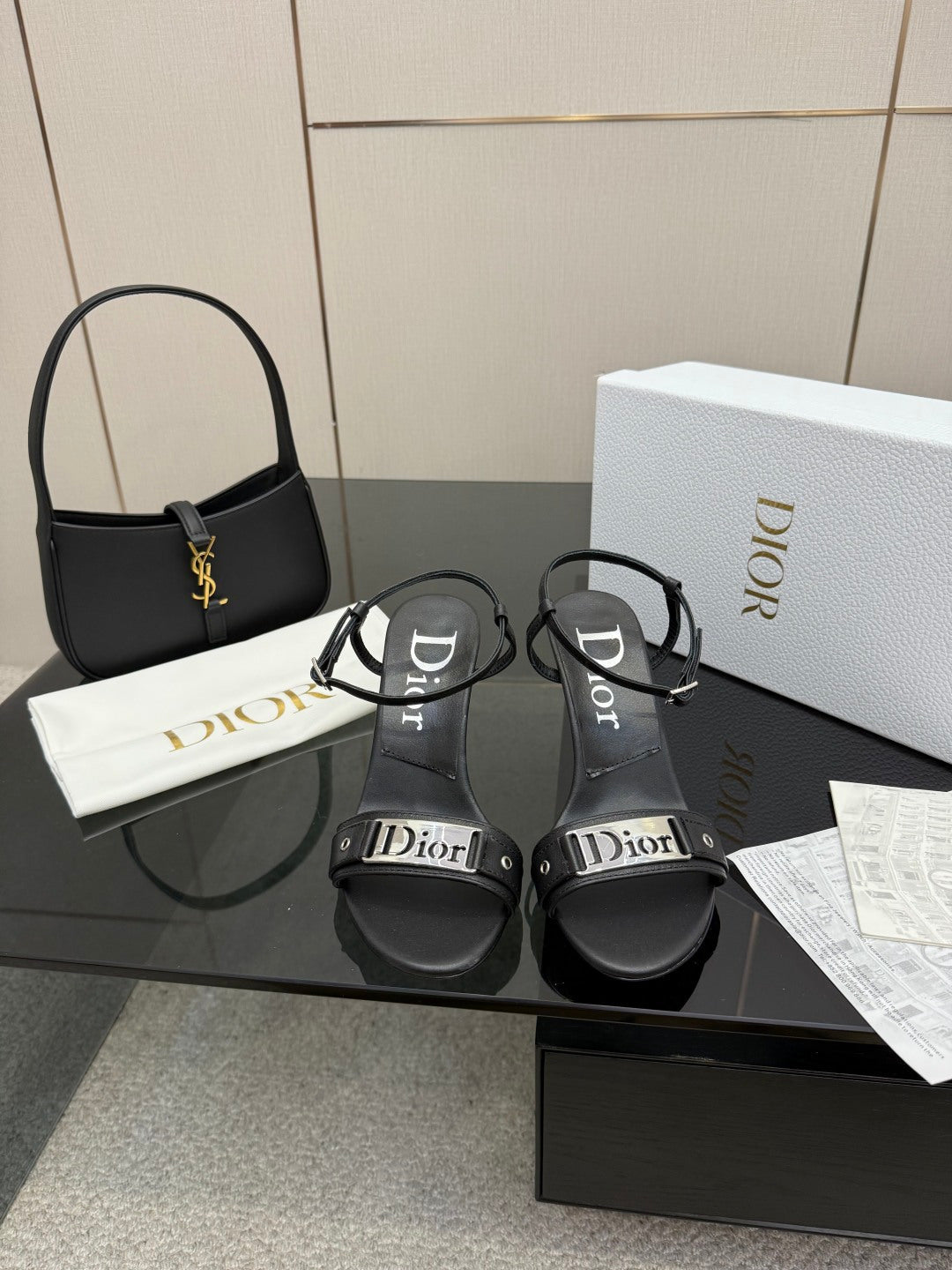 BLACK LOGO STRAP HIGH HEEL SANDALS