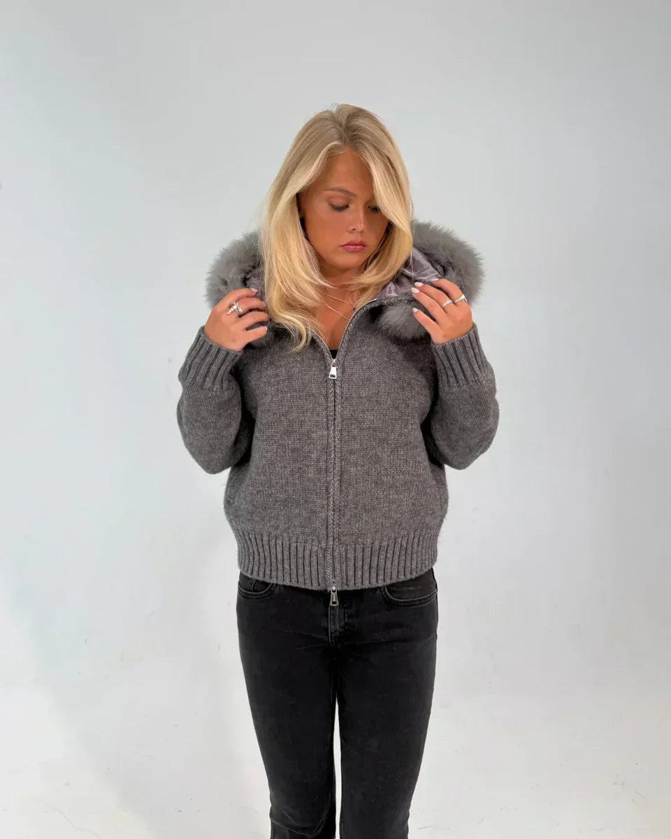 FUR TRIM KNIT ZIP
