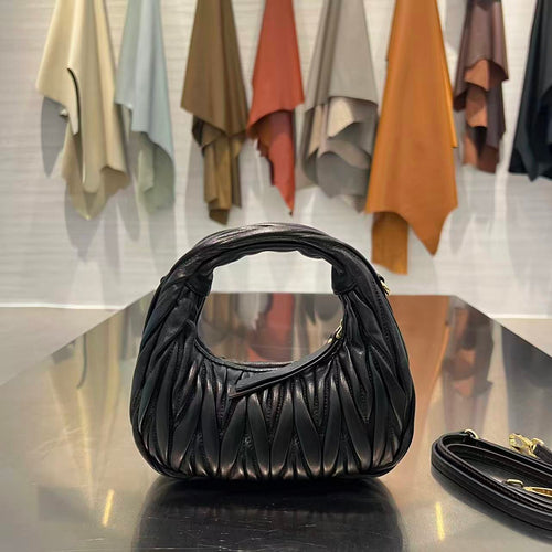 BLACK MATELASSÉ MINI HOBO SHOULDER BAG