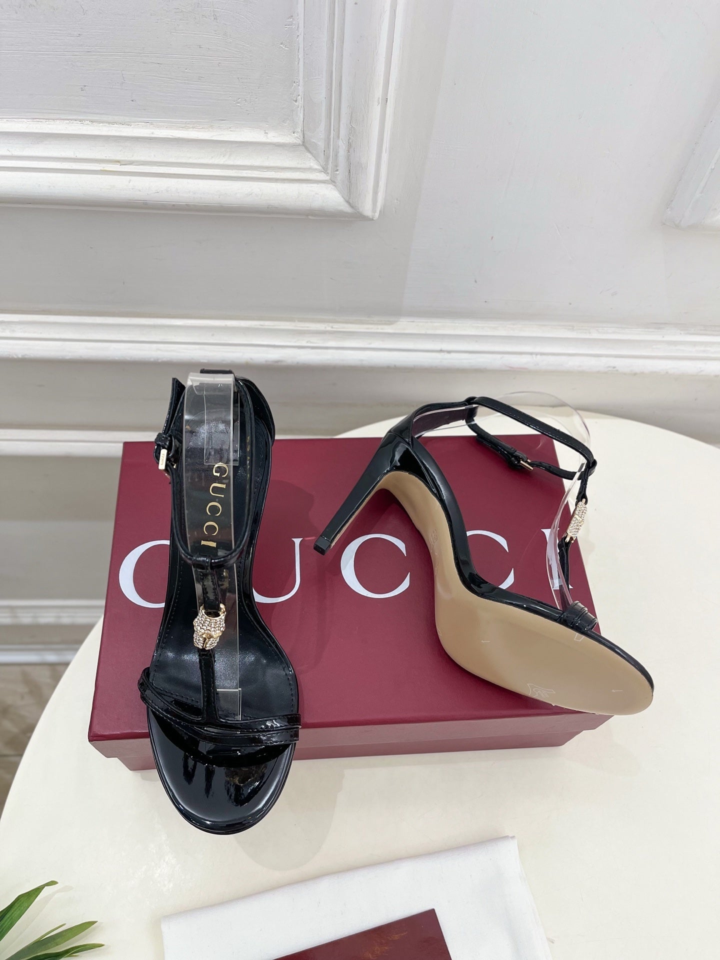 BLACK TRANSPARENT STRAPPY HEEL SANDALS
