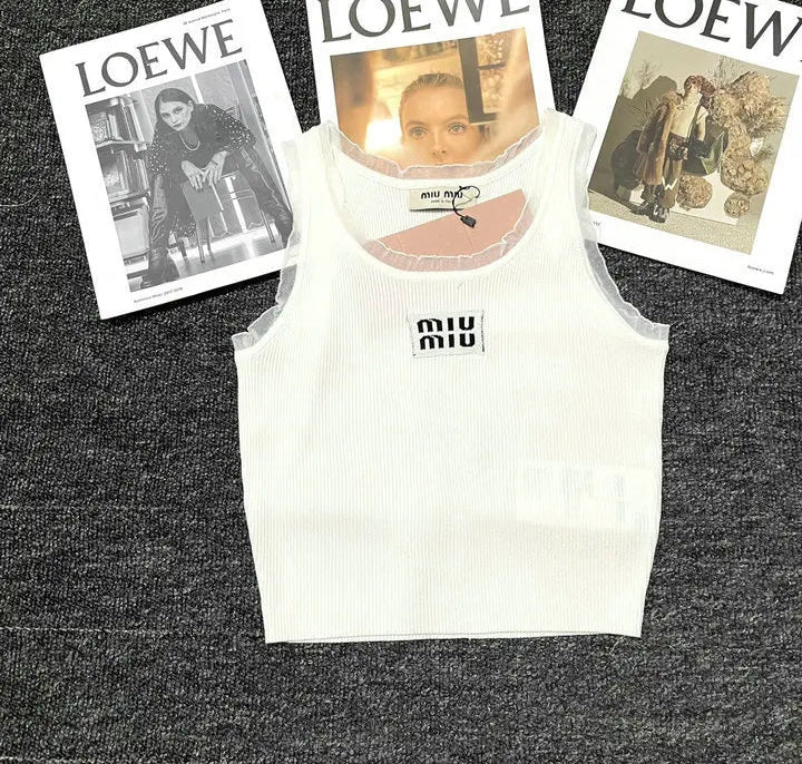 RIBBED LOGO CONTRAST TRIM TANK TOP