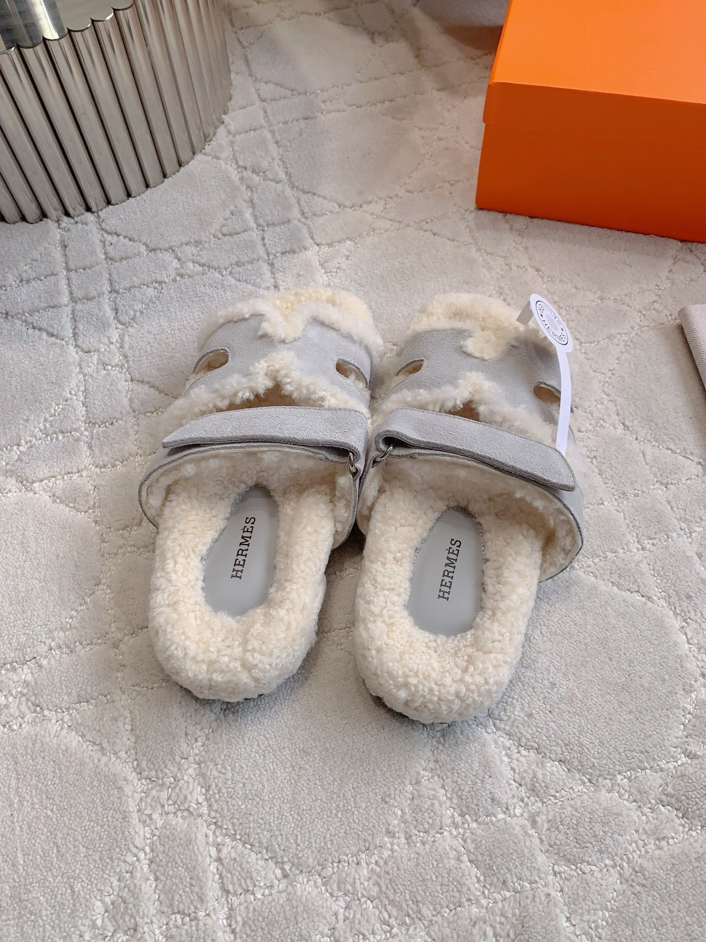 COZY SHEARLING STYLE SLIDES WITH ADJUSTABLE STRAP