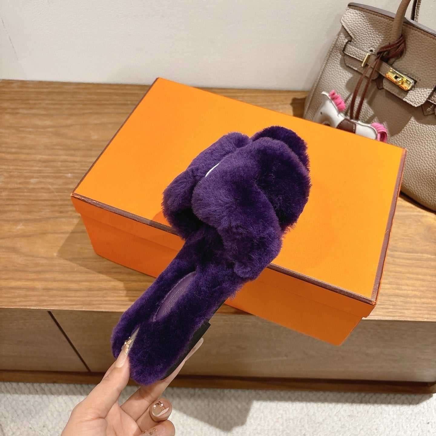 PURPLE FAUX FUR SLIDE SLIPPERS