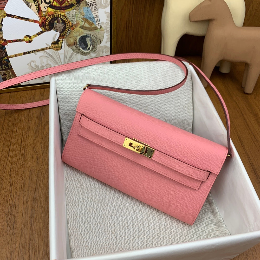 LUXURY PINK LEATHER CROSSBODY WALLET BAG