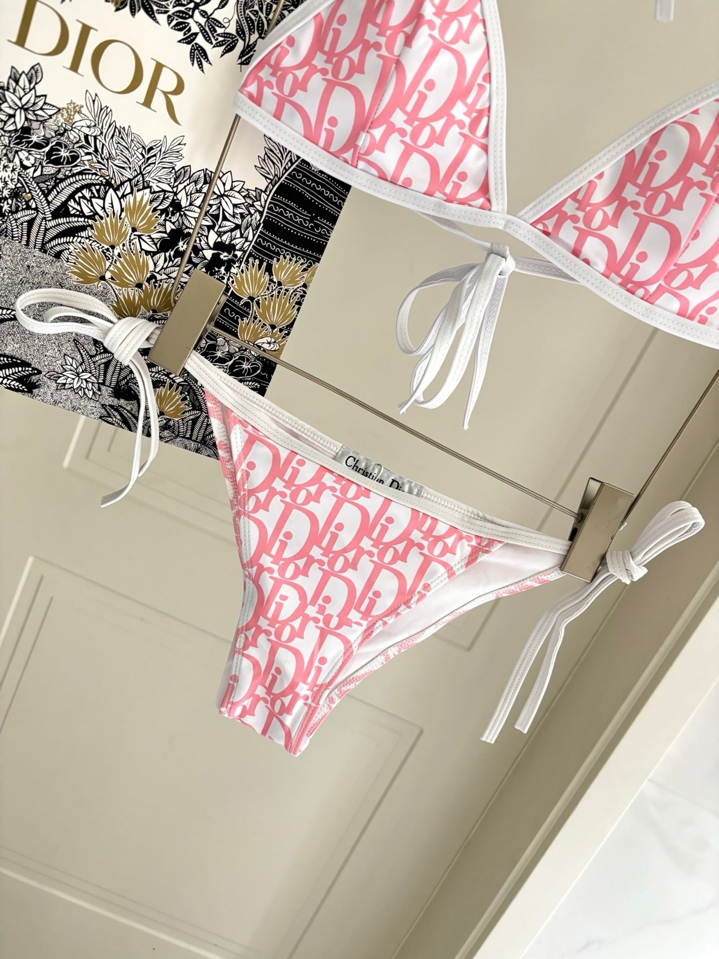 PINK MONOGRAM STRING BIKINI SET