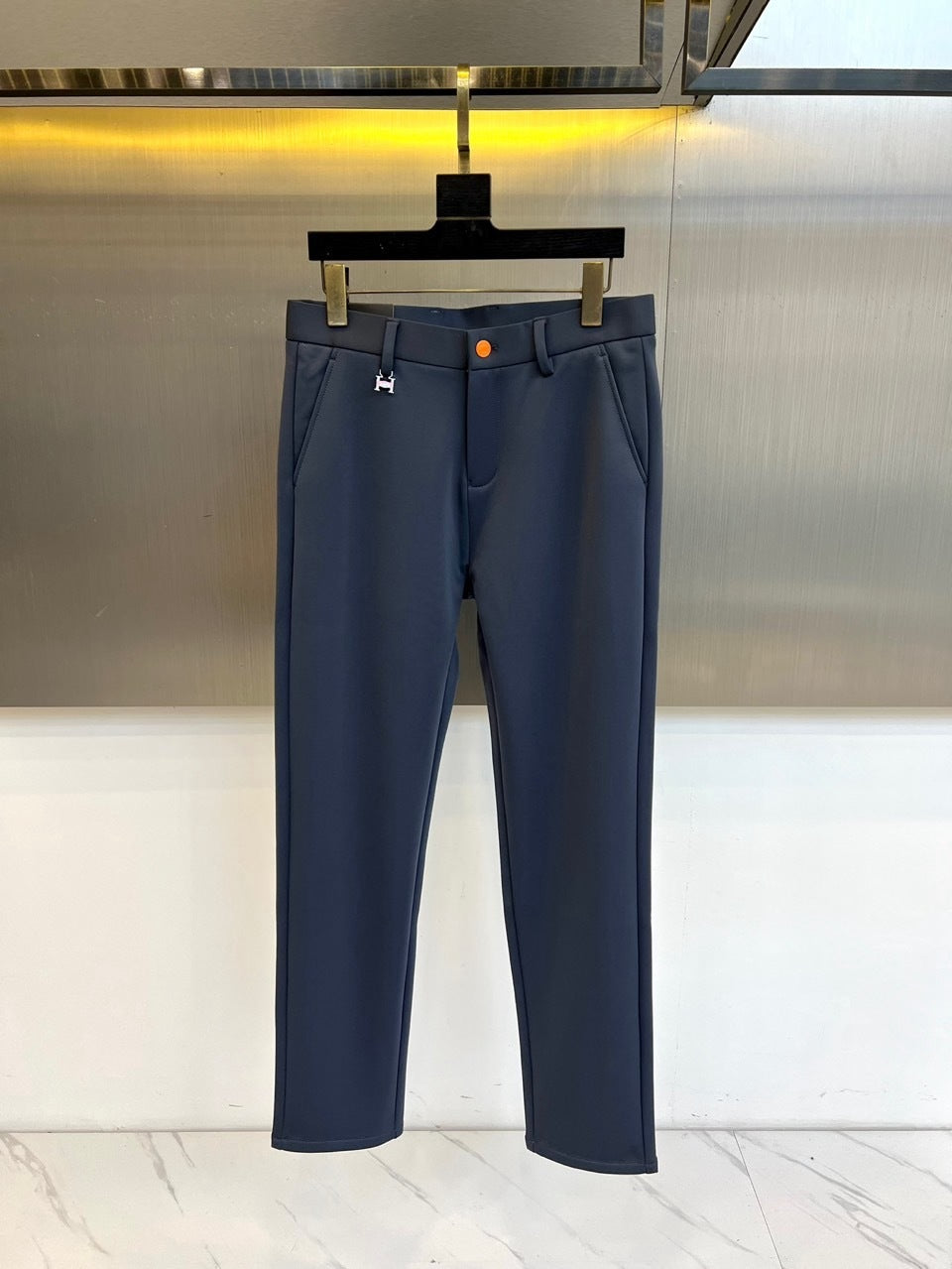 SLIM FIT NAVY TAILORED TROUSERS
