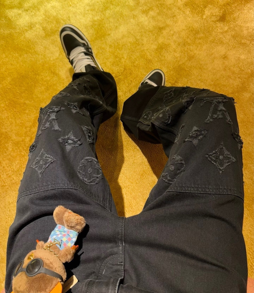 MONOGRAM PANEL STRAIGHT-LEG DENIM JEANS