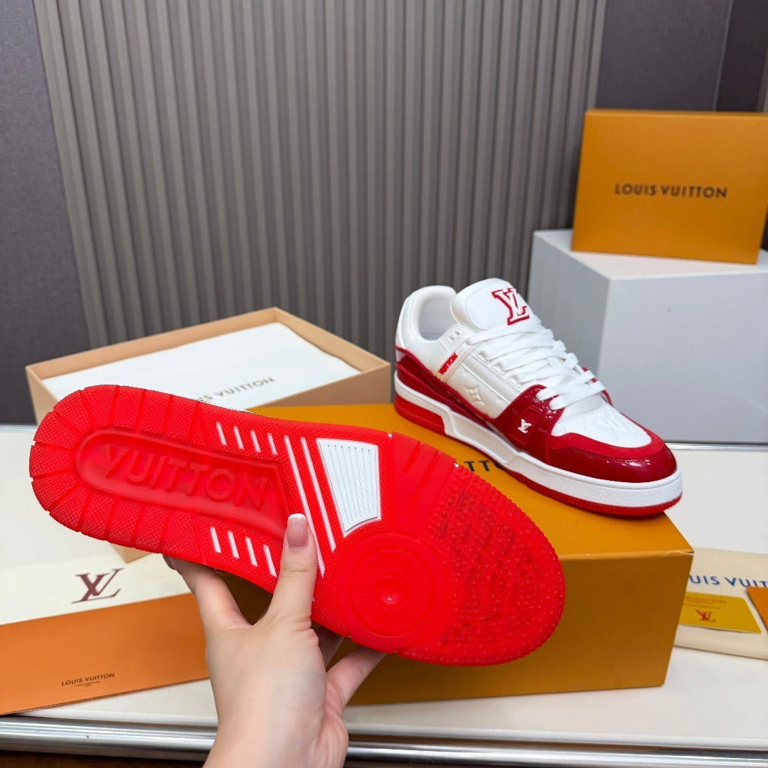 WHITE & RED LOW-TOP SNEAKERS WITH CONTRAST TRIM