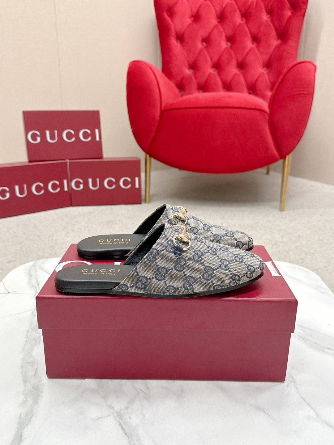 CANVAS MULE LOAFERS WITH GOLD HORSEBIT DETAIL