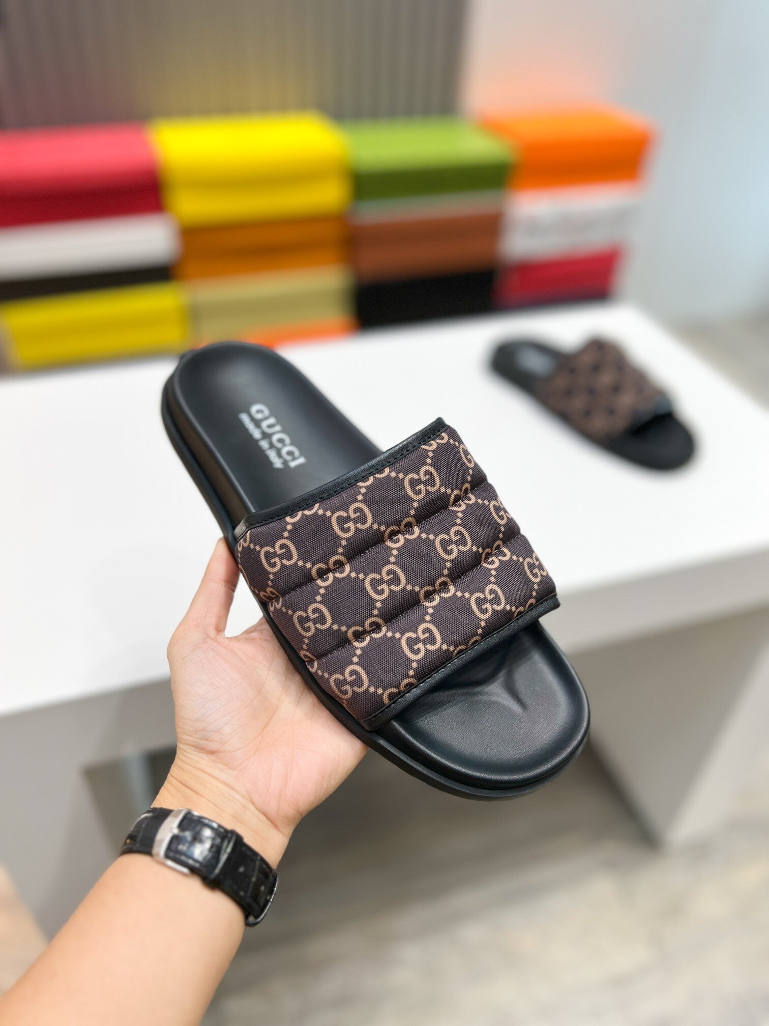SIGNATURE MONOGRAM PADDED SLIDE SANDALS