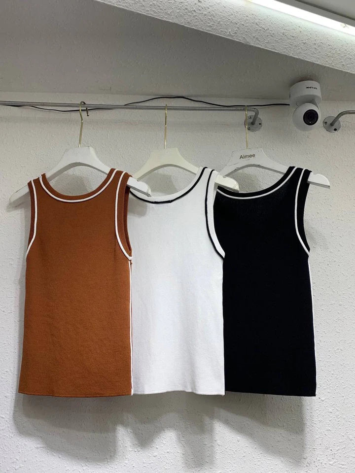 ANAGRAM LOGO CONTRAST TRIM KNIT TANK TOP