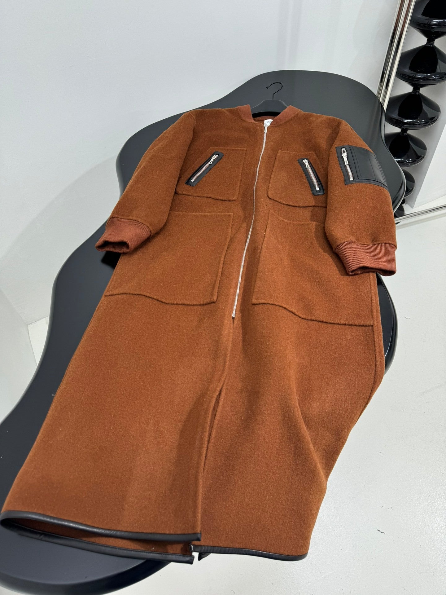 ZIP-FRONT WOOL-BLEND LONG COAT