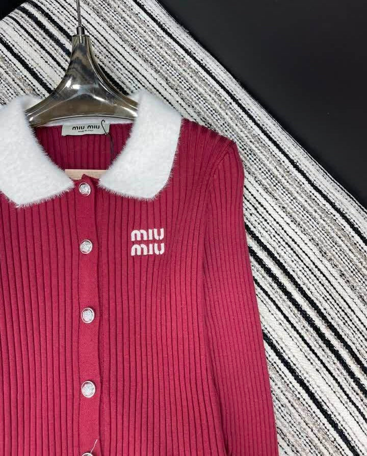 RIBBED KNIT CONTRAST CARDIGAN