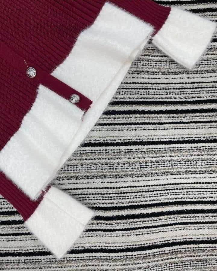 RIBBED KNIT CONTRAST CARDIGAN