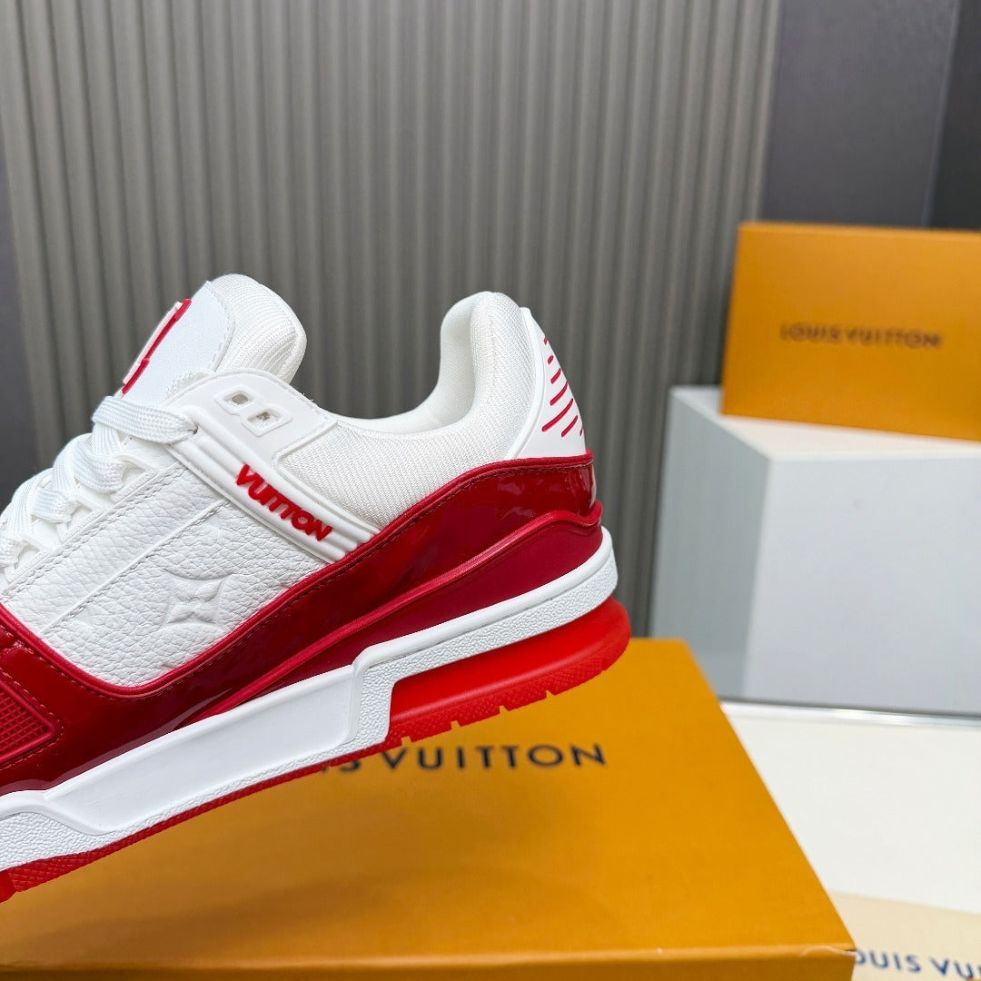 WHITE & RED LOW-TOP SNEAKERS WITH CONTRAST TRIM