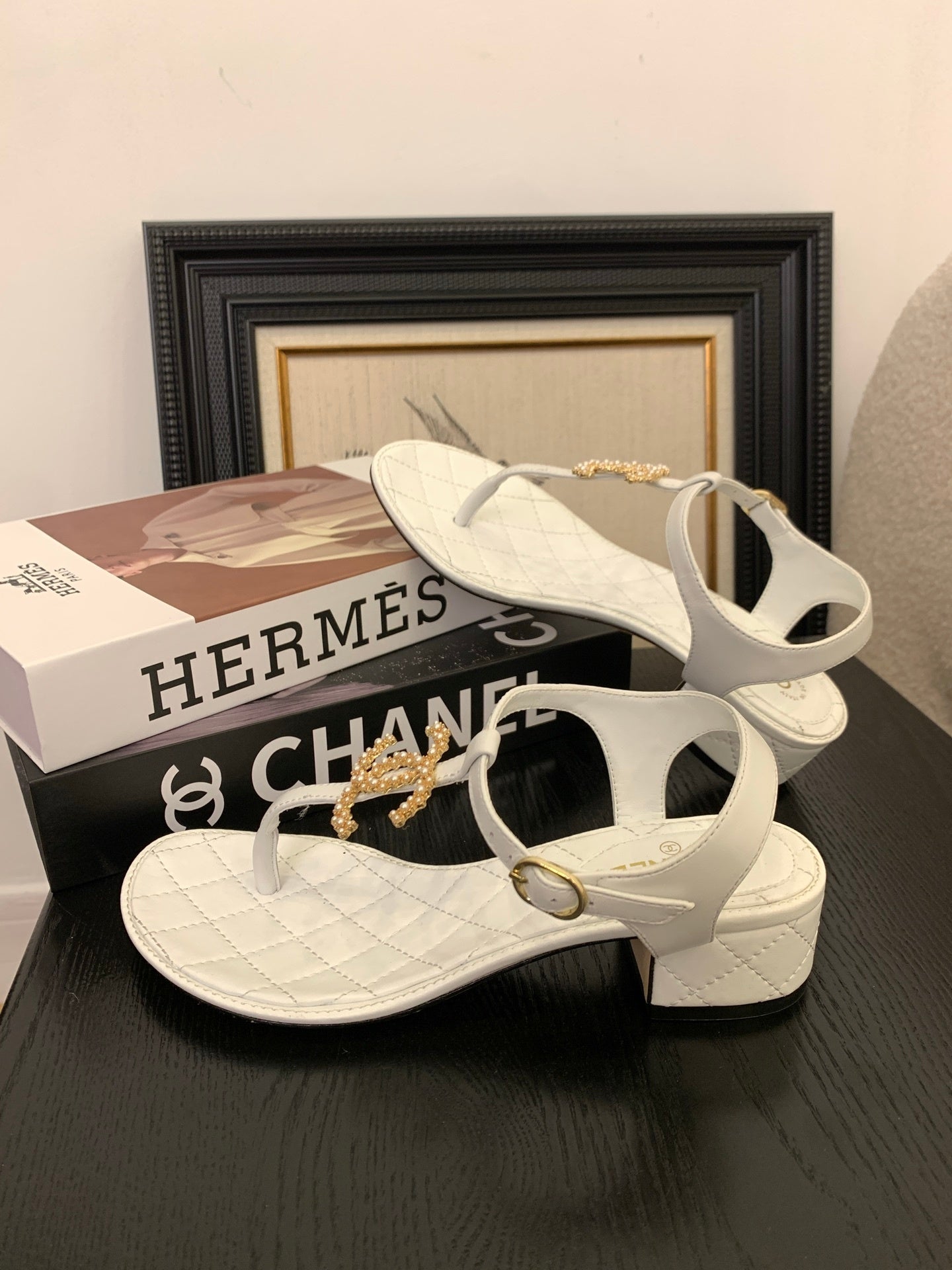 QUILTED PEARL THONG SANDALS – IVORY