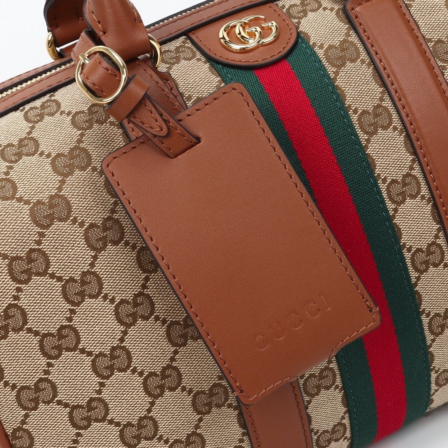 CANVAS DUFFLE-STYLE HANDBAG WITH WEB STRIPE