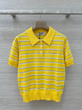 STRIPED KNIT POLO TOP
