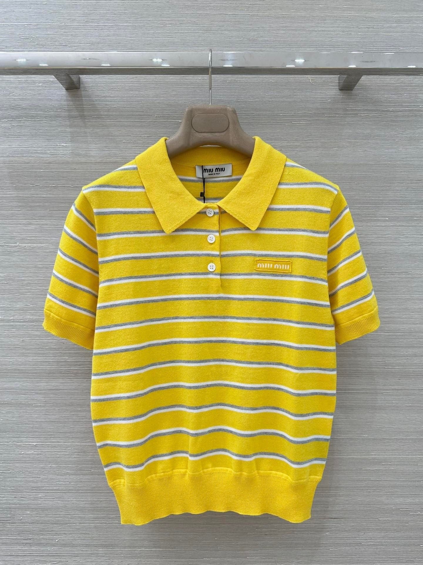 STRIPED KNIT POLO TOP