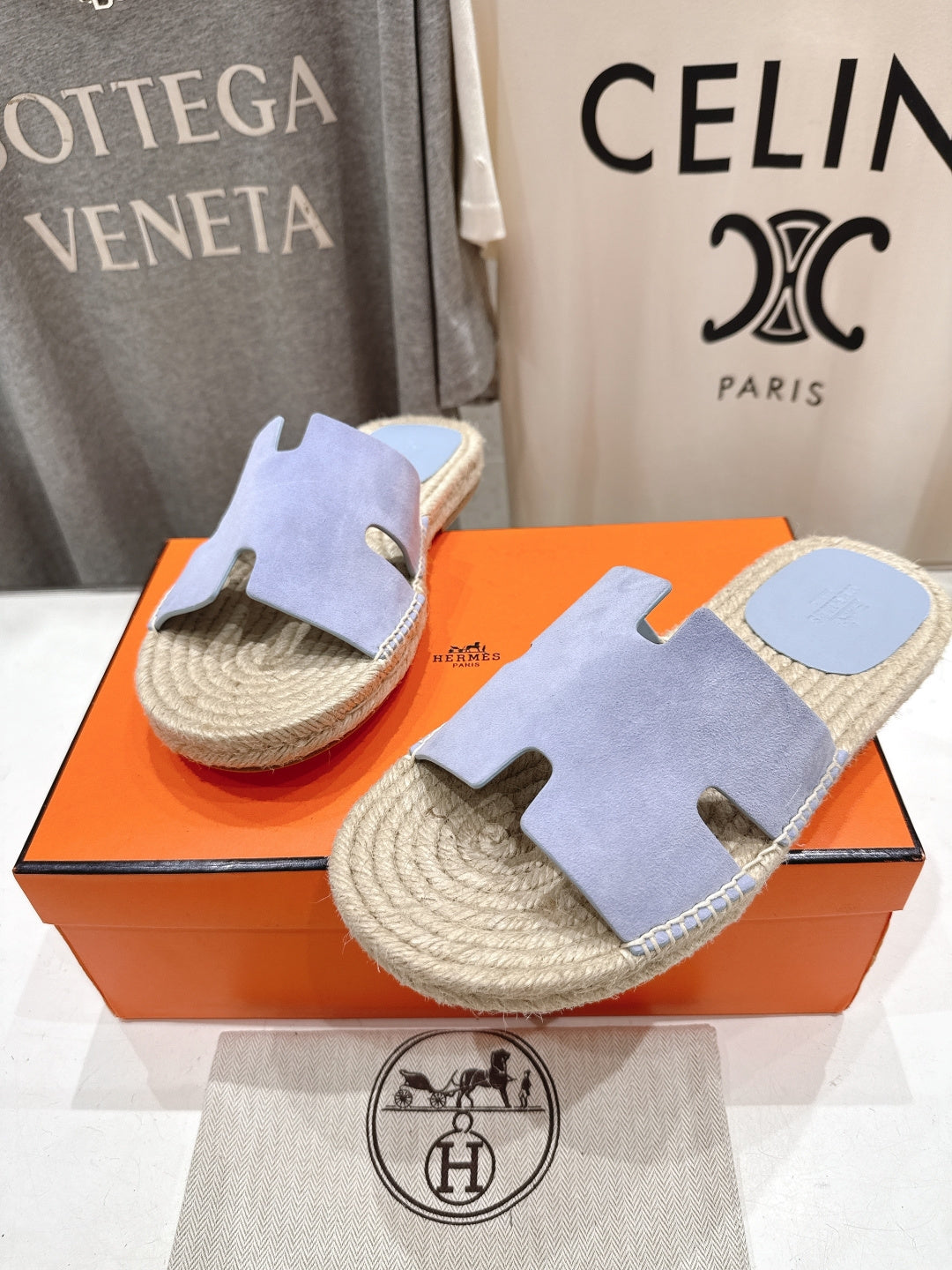 LIGHT BLUE ESPADRILLE STYLE SLIDE SANDALS