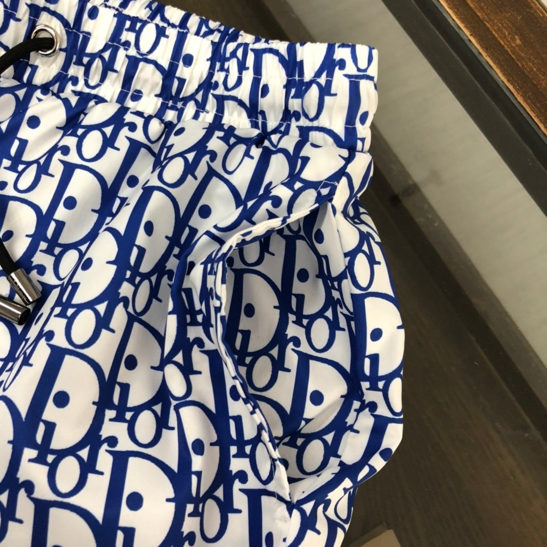 MONOGRAM SWIM SHORTS – WHITE & BLUE