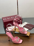 PINK CRYSTAL HORSEBIT STRAPPY HEEL SANDALS