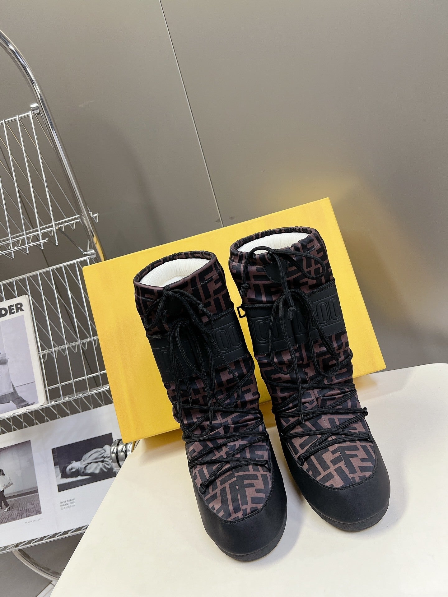 MONOGRAM PRINT PADDED SNOW BOOTS WITH LACE-UP DETAIL