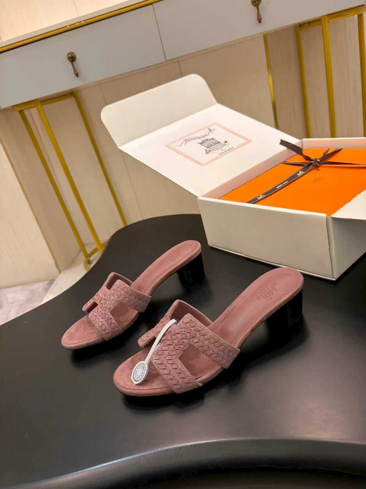 ROSE SUEDE HEELED SLIDE SANDALS