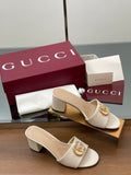 IVORY MID-HEEL LOGO SLIDES