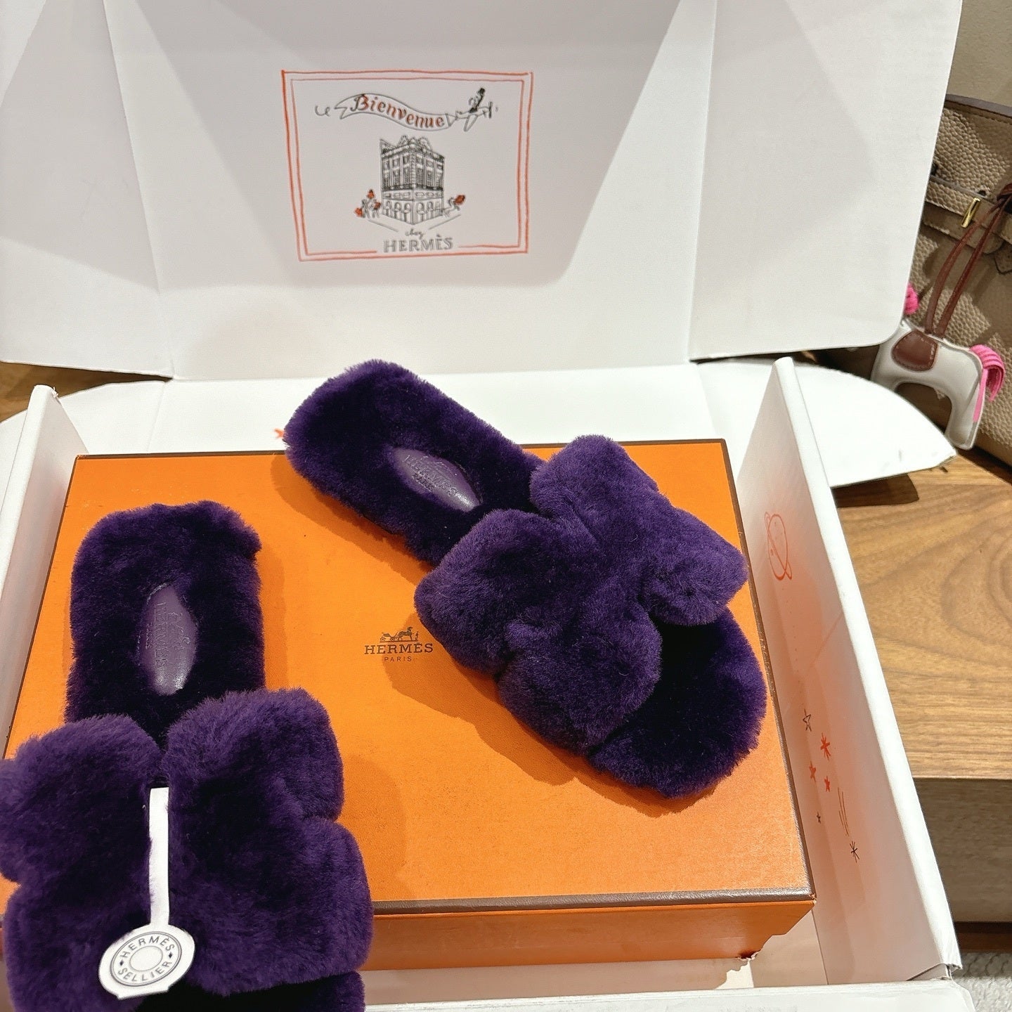 PURPLE FAUX FUR SLIDE SLIPPERS