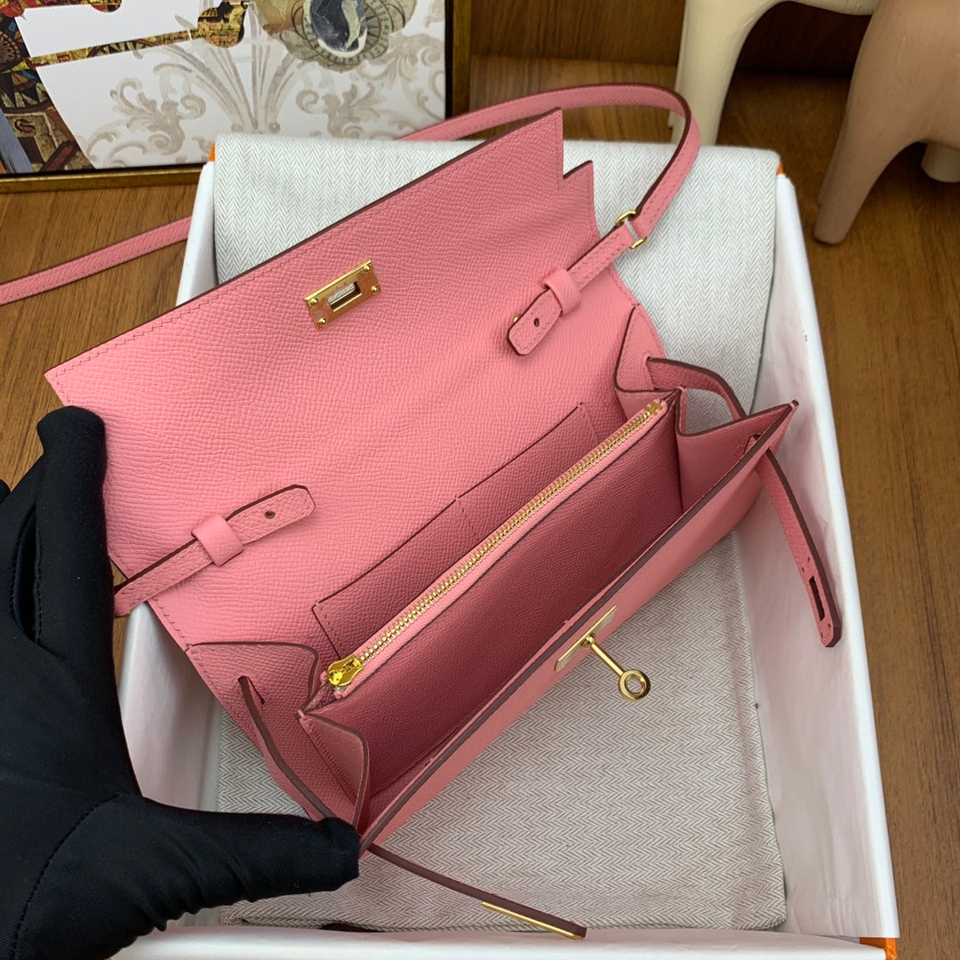 LUXURY PINK LEATHER CROSSBODY WALLET BAG