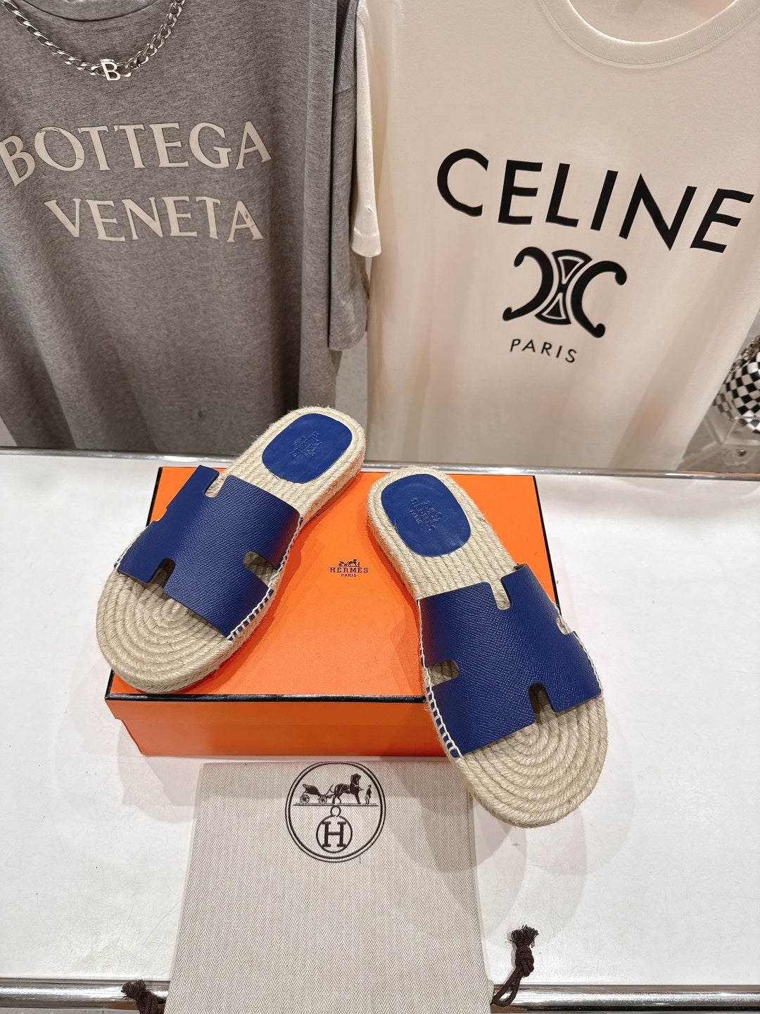 BLUE ESPADRILLE STYLE SLIDE SANDALS