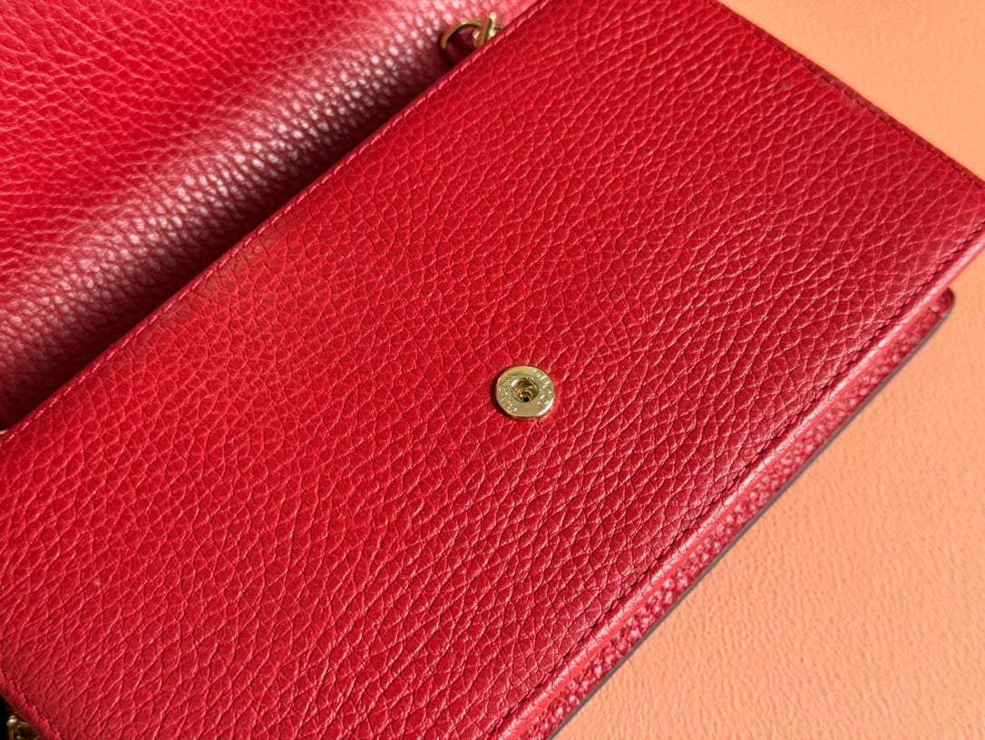 BURGUNDY LEATHER CHAIN WALLET SHOULDER BAG