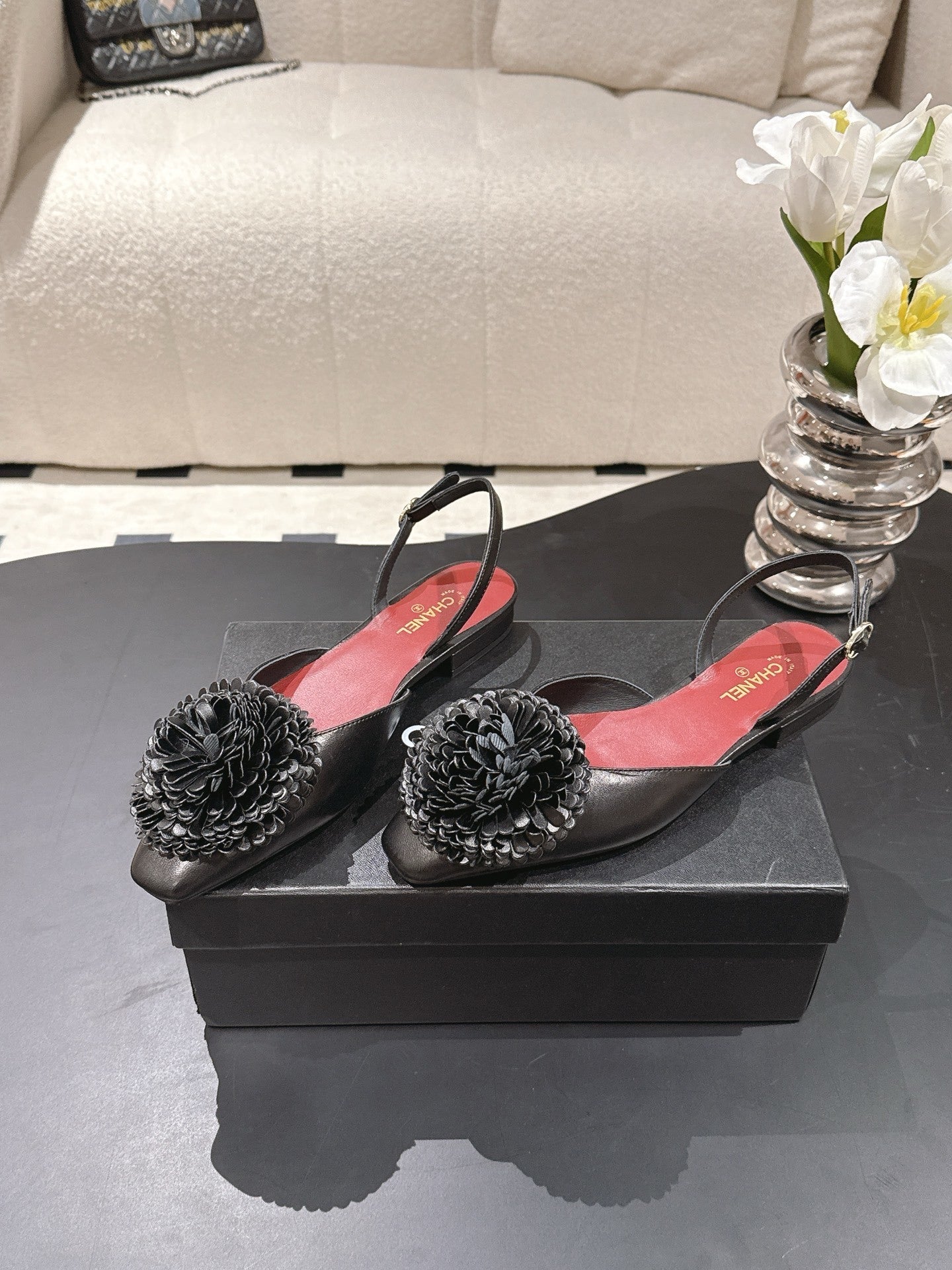 FLORAL EMBELLISHED POINTED SLINGBACK FLATS