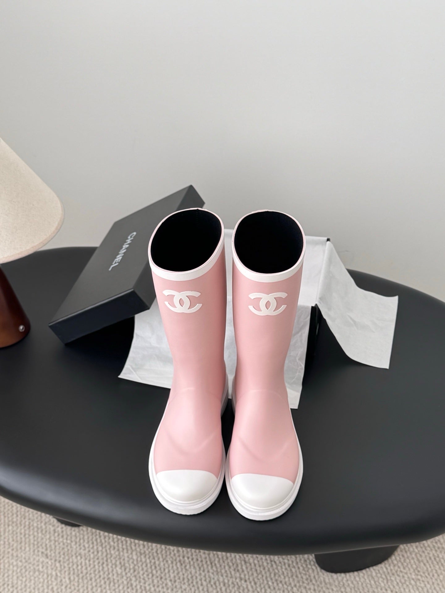 PASTEL PINK LOGO RUBBER BOOTS