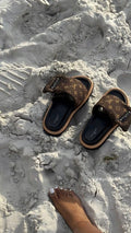 BROWN PUFFER PLATFORM SLIDE SANDALS
