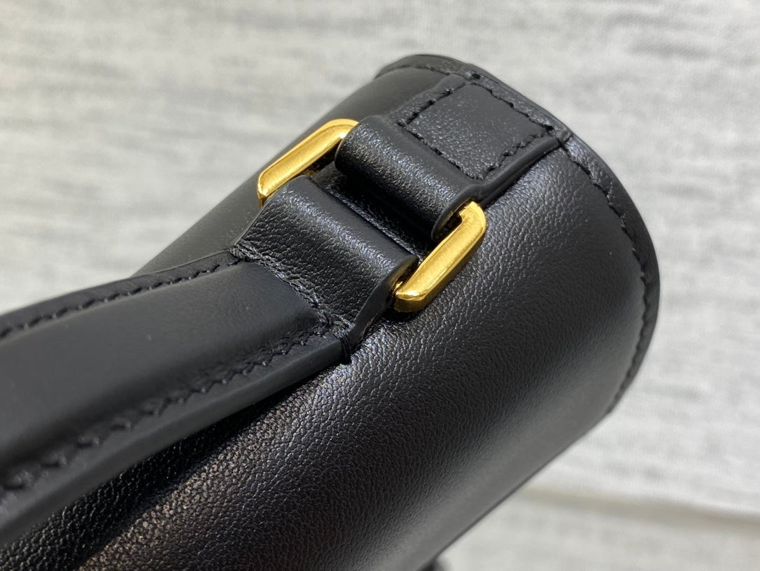 BLACK LEATHER MINI TOP-HANDLE BELT BAG