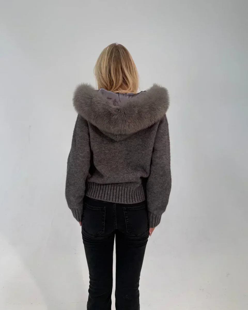 FUR TRIM KNIT ZIP