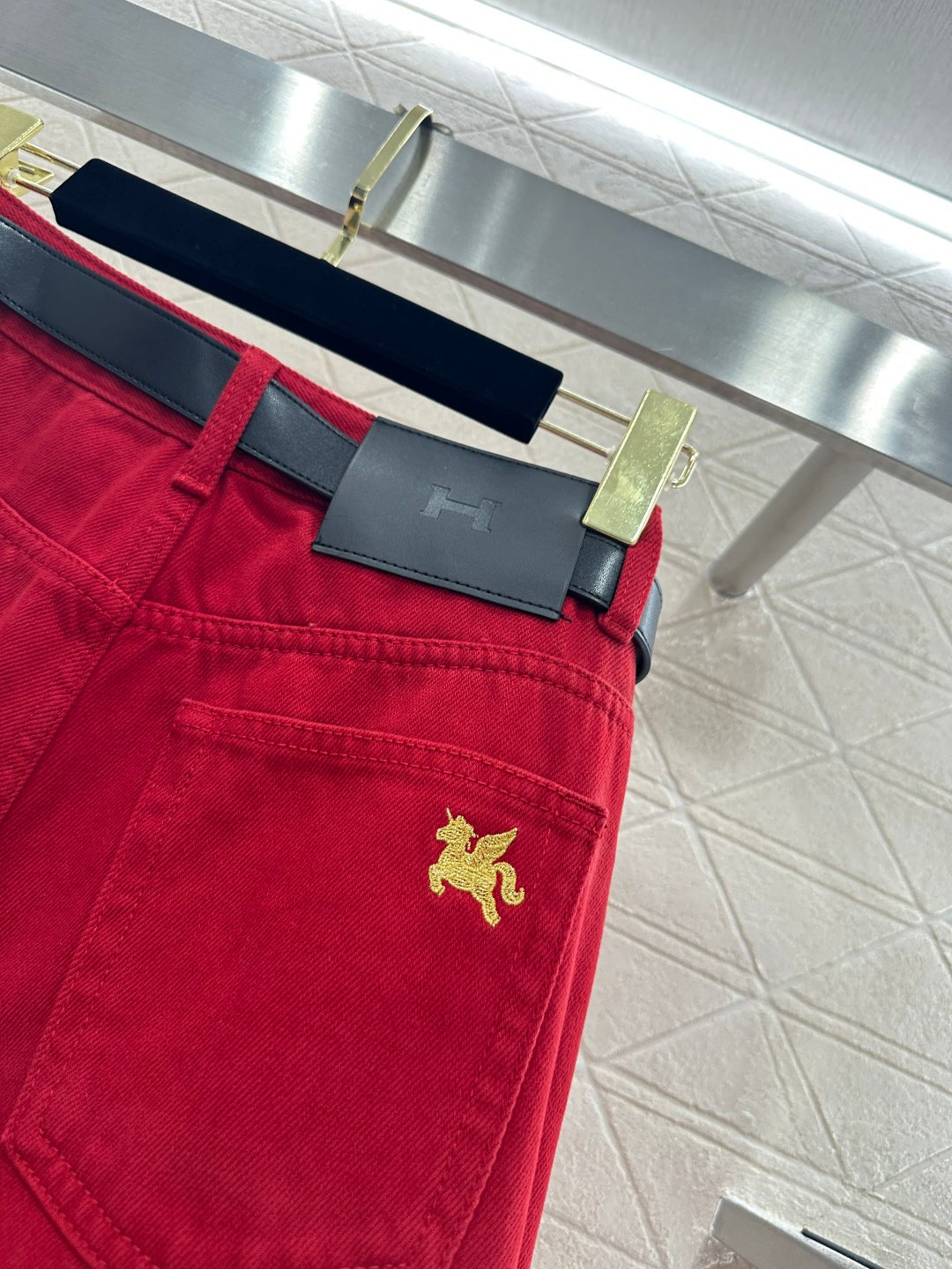 CRIMSON HIGH-WAIST WIDE-LEG TROUSERS