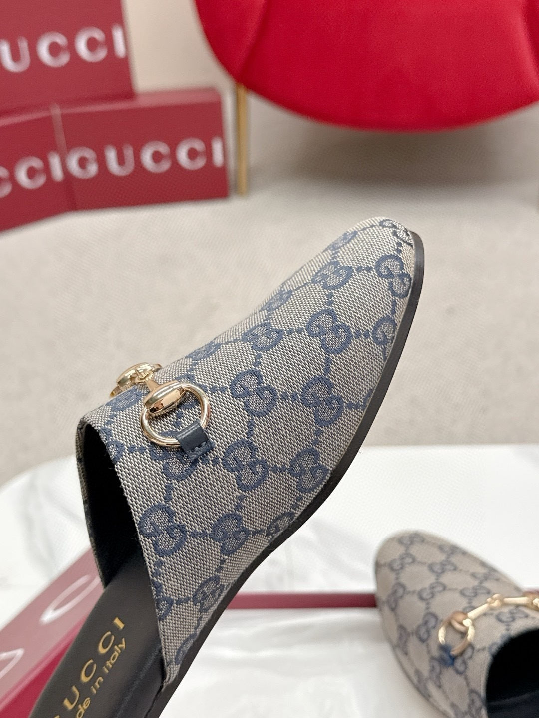 CANVAS MULE LOAFERS WITH GOLD HORSEBIT DETAIL