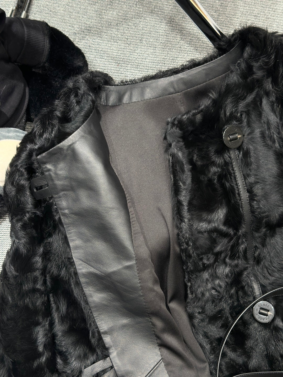 LUXURY BLACK TEXTURED FUR COAT WITH LEATHER BELT DETAIL