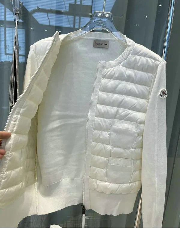 QUILTED PANEL KNIT ZIP JACKET