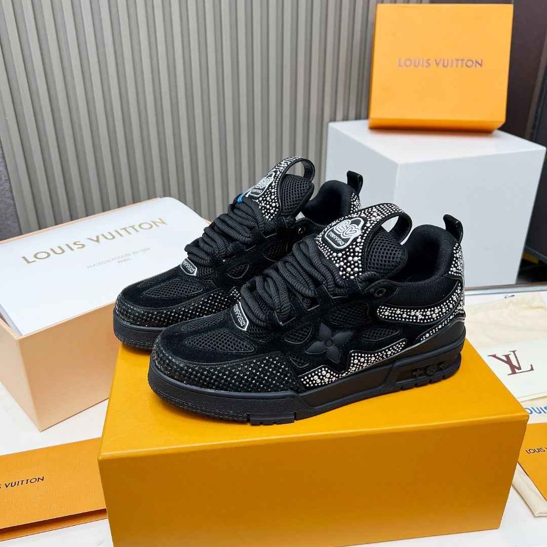 BLACK EMBELLISHED PLATFORM SNEAKERS WITH MESH DETAILS