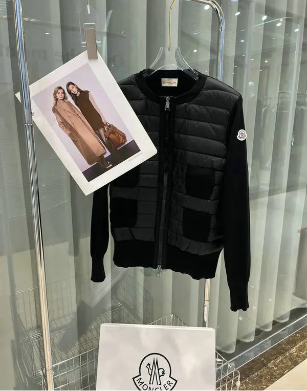 QUILTED PANEL KNIT ZIP JACKET