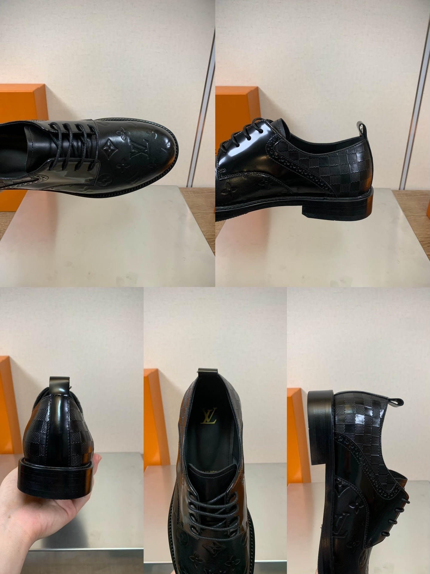 BLACK EMBOSSED LEATHER LACE-UP DRESS SHOES